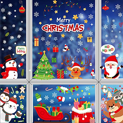 Weihnachtsdeko Fenster,Fensterbilder Weihnachten Selbstklebend,Fensterbilder Schneeflocken Wiederverwendbar,Weihnachts-Fenster Dekoration,Winter Deko Weihnachtsdeko(D) von Sunshine smile