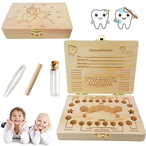 Sunshine smile Zahnbox Holz Milchzähne Box,Milchzahndose Holz,Zahnbox für Milchzähne,Zahnbox Zahndose,Zahnbox aus Holz,Milchzähne Box,Jungen Souvenir Box, Aufbewahrungsbox für Baby Zähne von Sunshine smile