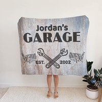 Personalisierte Mechaniker Name Vintage Garage Fleece Decke Für Opa Papa | Benutzerdefinierte Jahr von SunshineGarments