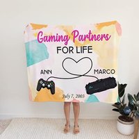 Personalisierte Paar Namensdecke | Spielpartner Fürs Leben Seine Und Ihre Individuelle Decke Jubiläums-Decke Geschenk Gamer von SunshineGarments