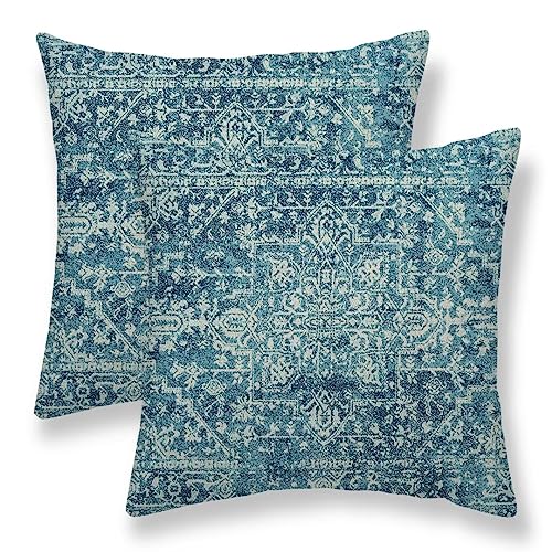 Sunshineyan Blaugrüne Boho-Kissenbezüge, 45,7 x 45,7 cm, 2er-Set, böhmisches Teppichmuster, Outdoor, dekorative Wurfkissen, Leinen, ethnisches Design, rustikale Bauernhaus-Kissenbezüge für Couch, von Sunshineyan