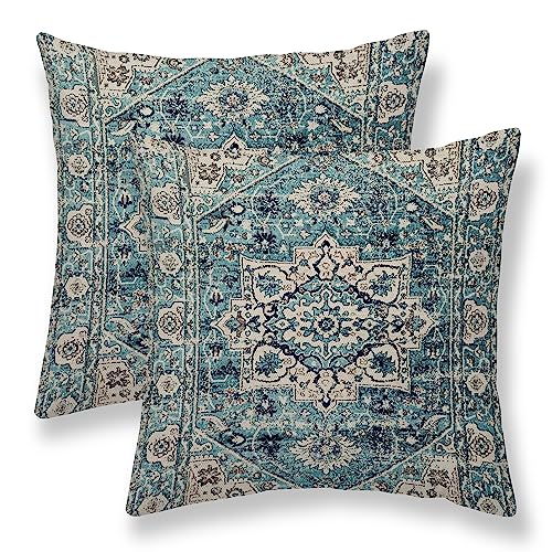 Sunshineyan Boho-Kissenbezüge, 45,7 x 45,7 cm, Set mit 2 Kissenbezügen, Boho-Stil, Vintage-Stil, blauer Teppichmuster, Kissenbezüge, Bauernhaus, dekorative Outdoor-Kissenbezüge für Couch, Zuhause, von Sunshineyan