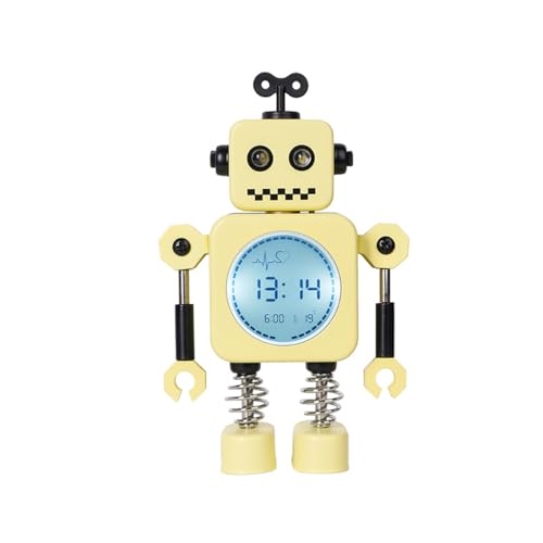 Digitaler Wecker mit Innentemperatur, Roboterschlafzimmer, Schwerschläfer, Kinderschreibtisch, intelligente Uhr mit Blitzlicht (gelb) von Sunsing
