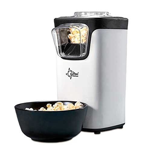 SUNTEC Heißluft Popcornmaschine POP-8618 Fat Free | Popcorn ohne Fett und Öl | Popcorn-Maschine für Zuhause | Popcorn süß oder salzig | Platzsparender Mini Popcorn-Maker | Maschine mit Deckel von Suntec Wellness