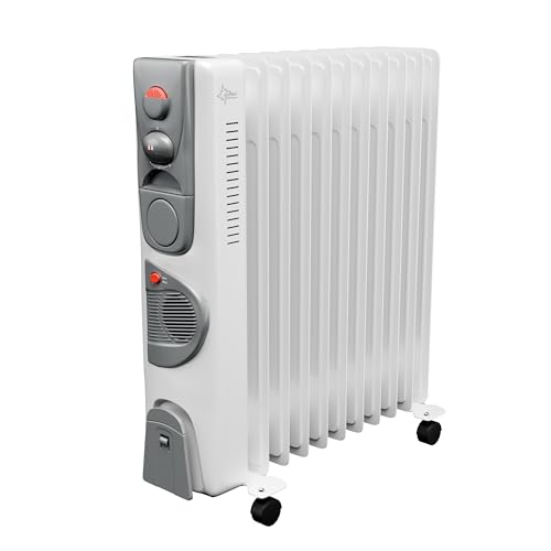 SUNTEC Ölradiator Heat Safe 2500 Watt max | elektrische Heizung mit integriertem Heizlüfter und Thermostat | sehr energiesparend mit 3 Heizstufen und 11 Rippen für Räume bis 25 qm | mobile Rollen von Suntec Wellness