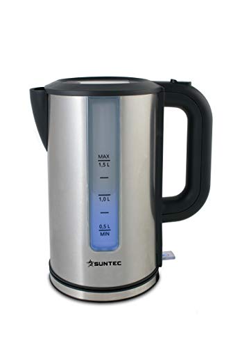 SUNTEC Wasserkocher aus Edelstahl – schnell kochend | 1,5 Liter | leistungsstark mit max 3100 watt | Abschaltautomatik | herausnehmbarer Kalkfilter | mit Beleuchtung in blau | WAK-8304 von Suntec Wellness