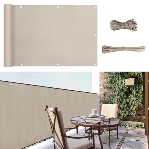 Sunula Balkon Sichtschutz Blickdicht 75x600cm, Balkonverkleidung Windschutz Ohne Bohren Wetterfest, PES Balkonsichtschutz mit Nylon Kabelbinder und Kordel, Patentierte Reißfeste Ösen, Anthrazit von Sunula