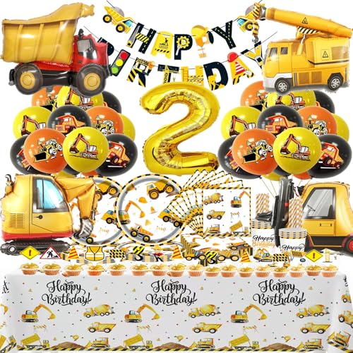 SunwE Bagger Deko Kindergeburtstag 2, Baustelle Partygeschirr, Luftballons, Pappteller, Pappbecher für Kinder Geburtstag Party (20 Gäste) von Bemoseng