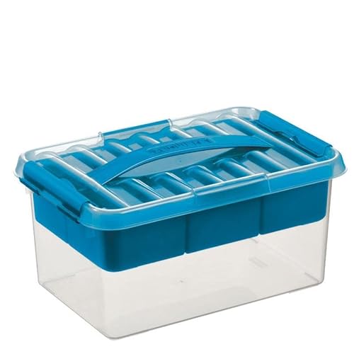 SUNWARE 4 Stück Q-Line Multi Box - 6 Liter - 300 x 200 x 140mm - transparent/blau von Sunware