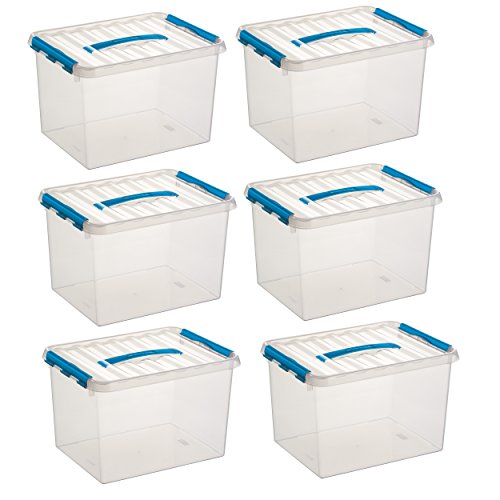 6x SUNWARE Q-Line Box - 22 Liter - 400 x 300 x 260mm - transparent/blau von SUNWARE perfectly organised