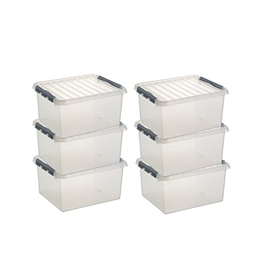 6x SUNWARE Q-Line Box - 36 Liter - 500 x 400 x 260mm - transparent/silber von Sunware