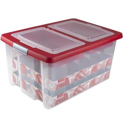 SUNWARE Nesta Weihnachtsbox 51 Ltr mit Tabletts für 40 Weihnachtskugeln (Ø70-80mm) - transparent/rot von Sunware