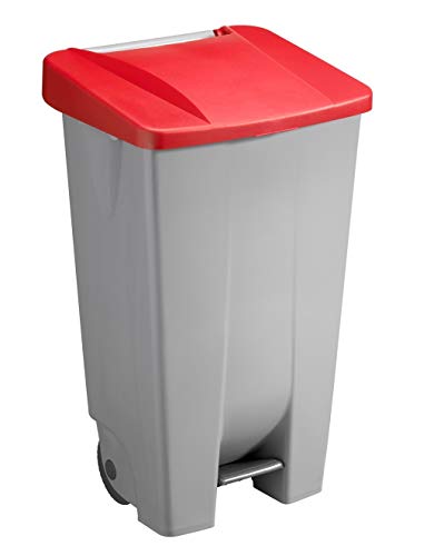 Sunware Basic Abfalleimer 120 Liter - 42,5 x 51 x 87,5 cm - mit Rädern/Fußpedal/Handgriff - grau/rot von SUNWARE perfectly organised