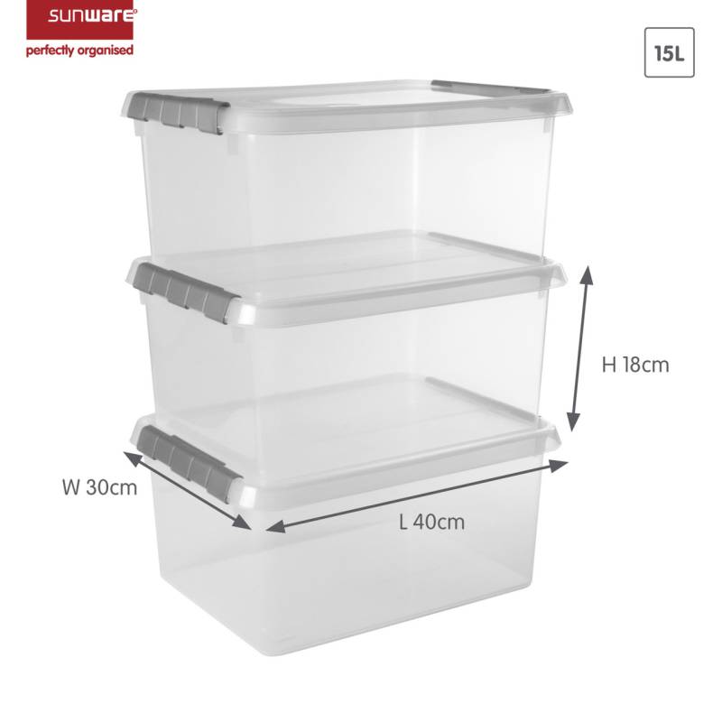 Sunware Comfort line Aufbewahrungsbox 3er-Set für 15L transparent metallfarbig von Sunware