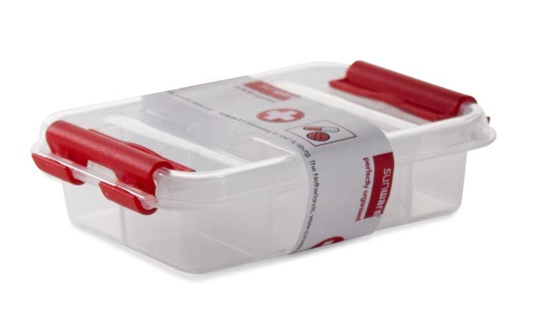 Sunware Erste-Hilfe-Pillenbox inkl. Deckel transparent/rot von Sunware