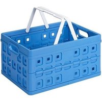 Sunware - Klappbox Square 32 l blau/weiß Einkaufsbox Einkaufskorb mit Griffen von Sunware