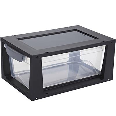 Sunware Omega Aufbewahrungsbox 11 L aus Kunststoff, stapelbar, geschlossene, Farbe: schwarz/transparent von Sunware