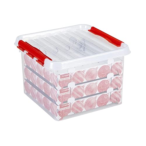 SUNWARE Q-Line Weihnachtsbox 26 Liter + Einsatz für 75 Weihnachtskugeln - transparent/red von Sunware