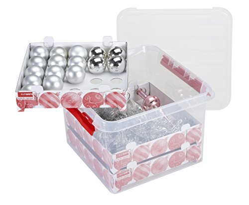 SUNWARE Q-Line Weihnachtsbox 26 Liter + Einsatz für 75 Weihnachtskugeln - transparent/red von SUNWARE perfectly organised