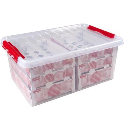 SUNWARE Q-Line Weihnachtsbox - 45 L mit Tabletts für 98 Weihnachtskugeln - transparent/rot von Sunware
