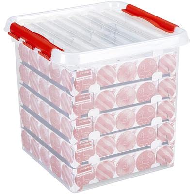 Sunware Q-Line Weihnachtsbox mit Tabletts für 125 Kugeln, transparent/rot, 38 Litre von Sunware
