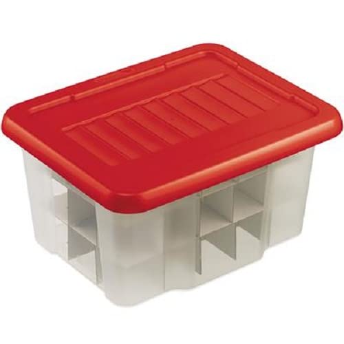 SUNWARE Weihnachts Decor Box 24 Liter mit flachem Deckel + Tabletts für 45 Kugeln - transp/rot von Sunware