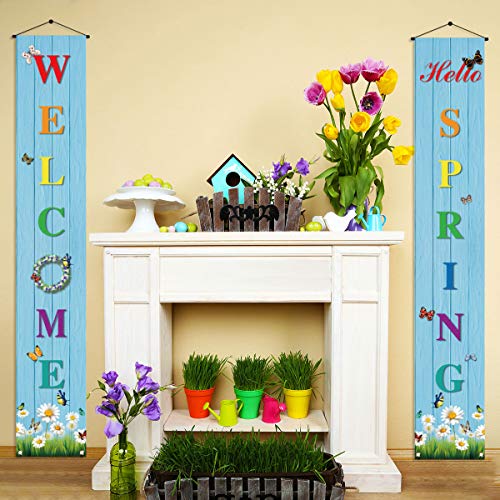 Hello Spring Banner mit Aufschrift "Welcome" Spring, Frühlingsfeierdekoration für draußen oder drinnen, für Zuhause, Bauernhof, Schule, Klassenzimmer von Sunwer