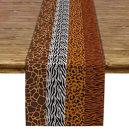 Leinen Safari Tischläufer Zebra Tiger Giraffe Leopard Dschungel Thema Geburtstag Party Wild Tischdekoration Kinderzimmer Esszimmer Dekor (33 x 182,9 cm) von Sunwer
