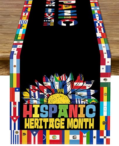 Sunwer Hispanic Heritage Month Table Runner Latino 21 Countries Spanish Speaking Flags Decoration Indoor Home Kitchen Dining Room Table Decor 183 cm Long von Sunwer