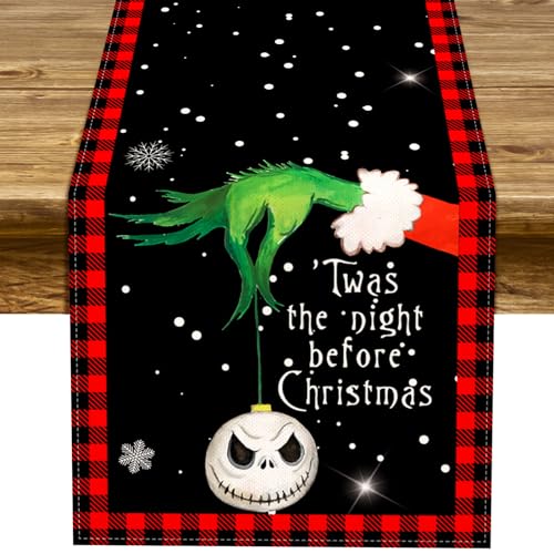 Sunwer The Nightmare Before Christmas Tischläufer Grinchmas Jack Skellington Feiertagsparty-Dekoration Weihnachten Winter Zuhause Küche Esszimmer 178 cm lang von Sunwer