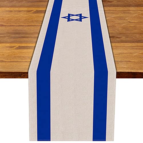 Tischläufer mit Israel-Flagge, Leinen, jüdische Tischdekoration für Pessach, Rosh Hashanah, Sukkot, Sukkah, Küche, Esszimmer, Party-Dekor (33 x 183 cm) von Sunwer
