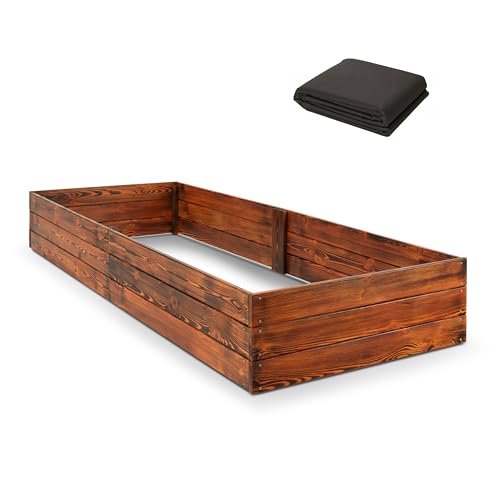 Hochbeet aus Holz Lackiert Hingucker Gemüsegarten Gemüsebeet Kräuterbox Kiste 203x80x27 cm Pflanzkasten Blumenkasten mit Vlies (203x80x27) von Sunwood