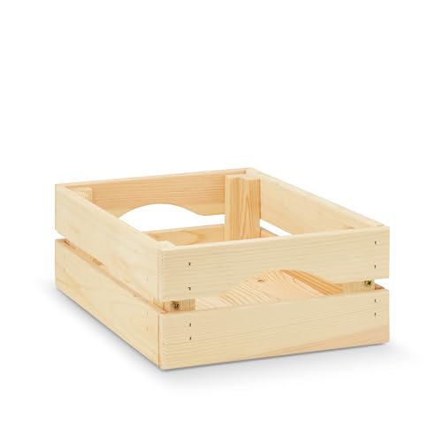 Sunwood Neu, Premium Holzkiste mit Henkel Geflammt Hochglanz lackiert handgefertigtes aus Holz wetterfest Regalkiste Weinkisten (32 x 22 x 11 cm, Natur-Unbehandelt) von Sunwood