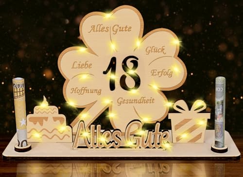18 Geldgeschenke Geburtstag für Junge und Mädchen,LED Kleeblatt Glück 18. Geburtstag Geschenke Junge Mädchen,18 Geburtstag Geldgeschenke Verpackung,Holz Gästebuch Personalisierbares Tischdeko 18 Geldgeschenke Geburtstag für Junge und Mädchen,LED Kleeblatt Glück 18. Geburtstag Geschenke Junge Mädchen,18 Geburtstag Geldgeschenke Verpackung,Holz Gästebuch Personalisierbares Tischdeko von Sunwuun