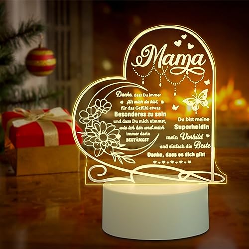 Sunwuun Muttertagsgeschenke für Mama,Geschenke für Mama,Herzförmiges Nachtlicht,USB-Laden mit 3 Lichtarten Nachtlicht,Muttertagsgeschenk Personalisiert,Mama Geschenk,Schlafzimmer-Dekorationen von Sunwuun