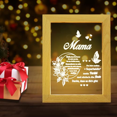 Sunwuun Geschenke für Mama,Fotorahmen LED-Nachtlicht,Muttertagsgeschenke für Mama,Graviert Acryl Nachtlicht,Muttertagsgeschenk Personalisiert,Mama Geschenk von Sunwuun