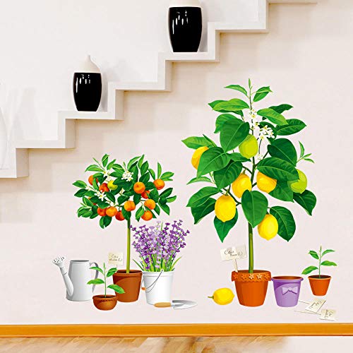 Große 3D Topfpflanze Wandaufkleber Zitrone Orangenbaum Lavendel Aufkleber Küche Korridor Wohnzimmer Dekor Wandbild Vinyl Baseboard von Sunxciast