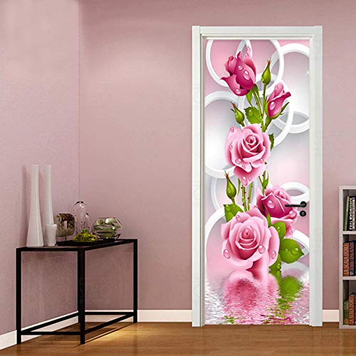 Moderne Einfache Rosa Blumen Kreis Fototapeten Tapete Wohnzimmer Schlafzimmer Tür Aufkleber Kreative Diy Tapeten Für Wände 3 D,77X200Cm von Sunxciast