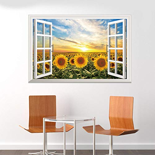 Simulation Fenster Wandaufkleber 3D-Effekt Sonnenblume Sonnenaufgang Wandbild Wohnzimmer Badezimmer Eingang Home Decor Selbstklebende Aufkleber von Sunxciast