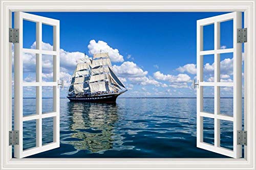 Wandaufkleber Seesegeln Landschaft 3D Wandaufkleber Effekt Falsches Fenster Nach Hause Wohnzimmer Schlafzimmer Dekoration Aufkleber 60 * 90Cm(24 * 36Inch) von Sunxciast