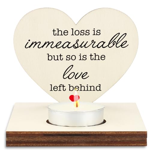SLZ11 Teelichthalter aus Holz, herzförmig, mit Zitat "The Loss is Immeasurable But So is The Love Left Behind", rustikaler Holz-Teelichthalter von SunyJone