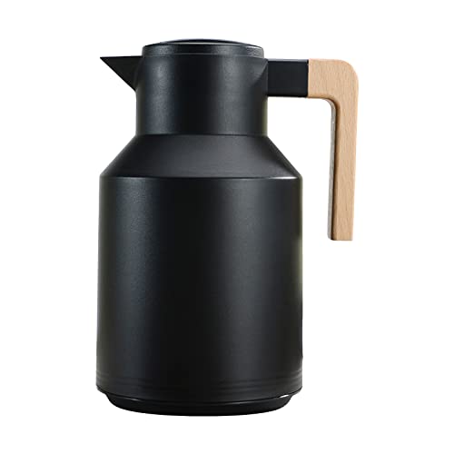 Sunydog 1L Thermo-Kaffeekaraffe Doppelwandige Thermoskanne Thermoskanne mit Holzgriff Wasserkocher Isolierflasche Teekaraffe hält heiß kalt von Sunydog