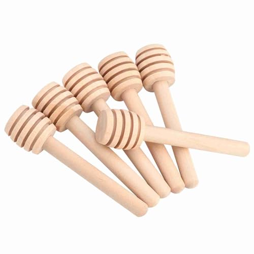 Sunydog 50pcs Hölzerner Honigdiller Grooves Langgriff Küche Nieselregen Sirup Marmelade Honig (Mini 8cm) von Sunydog