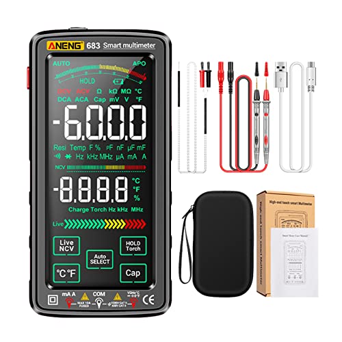 Sunydog 683 6000 Counts Großer Touchscreen-Digitalmultimeter Smart Anti-Burn Wiederaufladbares Universalmessgerät VA Reverse Display NCV-Tester mit Taschenlampe für Spannung, Strom, Widerstand, von Sunydog