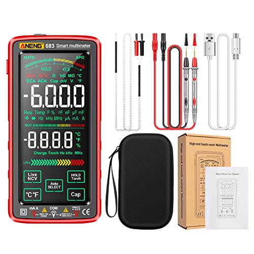 Sunydog 683 6000 Counts Großer Touchscreen-Digitalmultimeter Smart Anti-Burn Wiederaufladbares Universalmessgerät VA Reverse Display NCV-Tester mit Taschenlampe für Spannung, Strom, Widerstand, von Sunydog
