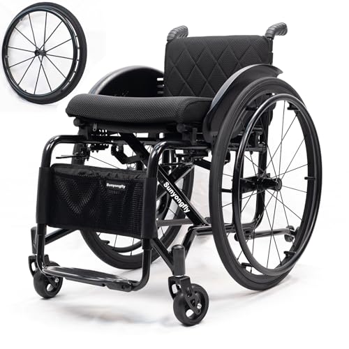 Sunyongfly Faltbarer Sportrollstuhl Leichter Rollstuhl Aluminium-Rollstuhl für Erwachsene Pneumatikfreier Rollstuhl Verstellbare Fußstützen und Räder mit Anti-Kipp-Rädern(Seat Width 42cm) von Sunyongfly