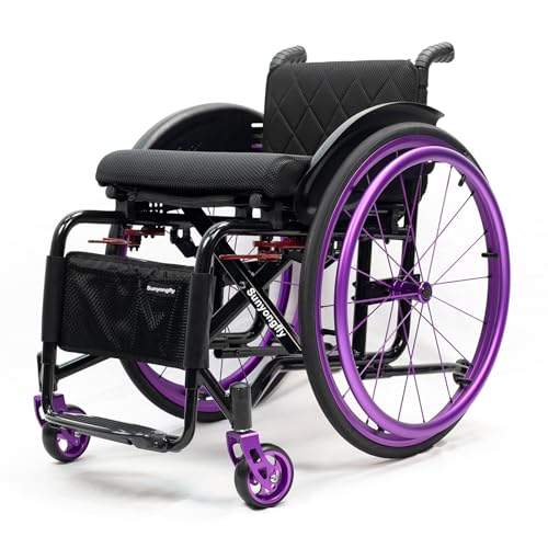 Sunyongfly Leichter Sportrollstuhl Faltbarer Stummfilmrollstuhl Stabiler All-Terrain-Rollstuhl Aluminium-Rollstuhl Geeignet für Jugendliche, Erwachsene, Senioren(Seat Width 38cm,Purple (B)) von Sunyongfly