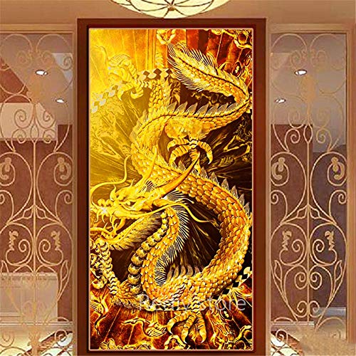 5D DIY Diamant Malerei Set Große Größe goldener Drache,Diamond Painting Bilder Voll Kristall Strass Stickerei Art Handwerk Hause wanddekoration Diamant Gemälde Round Drill,50x100cm(20x40in) von Suoha