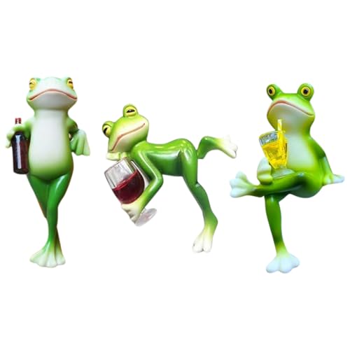 Suoumwa 3 Stück Pflanzenfiguren, Dekoration für Töpfe, Lustiger Getränke-Miniaturfrosch, Froschstatue, Gartendekoration, Rasenornament von Suoumwa