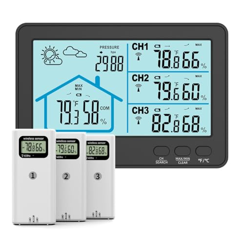 Suoumwa Wireless-Wetterstation mit Barometer-Temperatursensor, Kabelloses 433-MHz-Wettermessgerät in Schwarz von Suoumwa